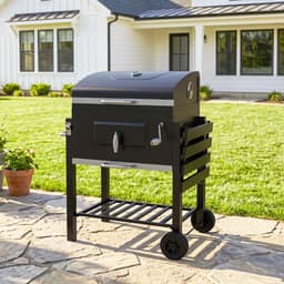 Premie Houtskool Barbecue - Smoker Barbecue - Houtskoolgrill - met Deksel, Handgrepen, Thermometer, Wielen, Warmhoudrek, 2 Grillrooster - BBQ voor Kamperen, Buiten, Tuin - 113 x 65 x 108 cm - Zwart — thumbnail 5