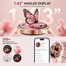 Smartwatch Dames - Bluetooth Bellen - 1.43'' AMOLED Ultra Clear Display - Ultradun Design - Hartslag, Slaap & SpO2 Monitor - Geschikt voor iPhone, Samsung & Android - 100+ Sportmodi - IP65 Spatwaterdicht – 2 Bandjes — thumbnail 2