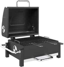 Premie Stalen Houtskool Barbecue - Smoker Barbecue - Draagbare Houtskoolgrill - met Deksel, Verstelbare Ventilatie, Houtskoolbak met 2 Niveaus, Thermometer - BBQ voor Kamperen, Buiten, Tuin - 74,5 x 54 x 46 cm - Zwart — thumbnail 1