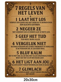 7 Regels van het Leven Wandbord – Inspirerende Tekst Decoratie – Vintage Stijl – 20 × 30 cm — thumbnail 2