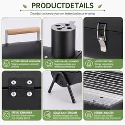 Draagbare Houtskool BBQ – Opvouwbare Barbecue met Deksel – 2-in-1 Grill & Bakplaat – Camping BBQ, Balkon BBQ, Tafel BBQ – Compacte BBQ Grill voor Tuin & Outdoor — thumbnail 4