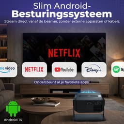 Miroza® Pro Mini Beamer Zwart - 4K Ultra HD Projector - Draagbare Beamer met Wifi 6 & Bluetooth 5.2 - Android 14 & IOS - YouTube, Netflix & Disney - Ingebouwde Speakers & 3 meter stekkersnoer — thumbnail 4