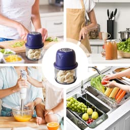 Elektrische Hakker - Keukenapparaat - Ingrediënten Snijden - Draadloos USB Opladen - 350 ml - Blauw — thumbnail 2