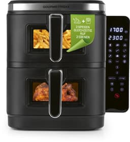GOURMETmaxx FryUp Verticale dubbele kamer heteluchtfriteuse XXL | Airfryer met kijkvensters en opklapbaar touchdisplay | Heteluchtfriteuse 2 kamers - 10 l inhoud | Heteluchtfriteuse dubbele kamer 2 niveaus — thumbnail 1