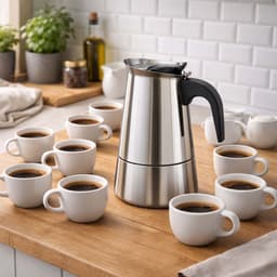 Cheffinger, Italiaans Koffiezetapparaat van RVS 9 Kopjes Inductie Compatibel voor Moka Koffie, Zilver — thumbnail 2