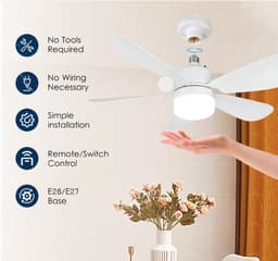 Ventilator lamp plafond-ventilatorlamp met afstandbediening-Plafondventilator met afstandsbediening - Schroefventilator met dimfunctie - Driekleurige plafondlamp voor slaapkamer, woonkamer, keuken, garage - Eetkamer - Wit-52x17 cm — thumbnail 3