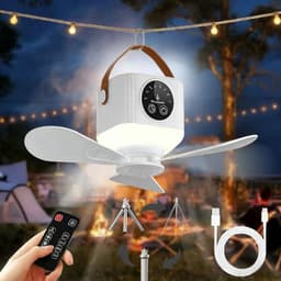 GELLDG Plafondventilator met Verlichting - Oplaadbare Ventilator met USB & 7200mAh Accu - 4 Windsnelheden, 3 Lichtstanden, Timer 2/4/8/12H - Geschikt voor Binnen en Buiten Gebruik - Incl. Afstandsbediening, Draagriem, Statief en Kabel — thumbnail 1