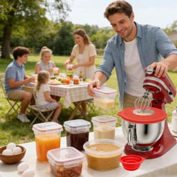 Spatbescherming Mixer - Kom Deksel - Bakken Keuken - Opvouwbare Trechter - 24cm Diameter - Rood — thumbnail 2