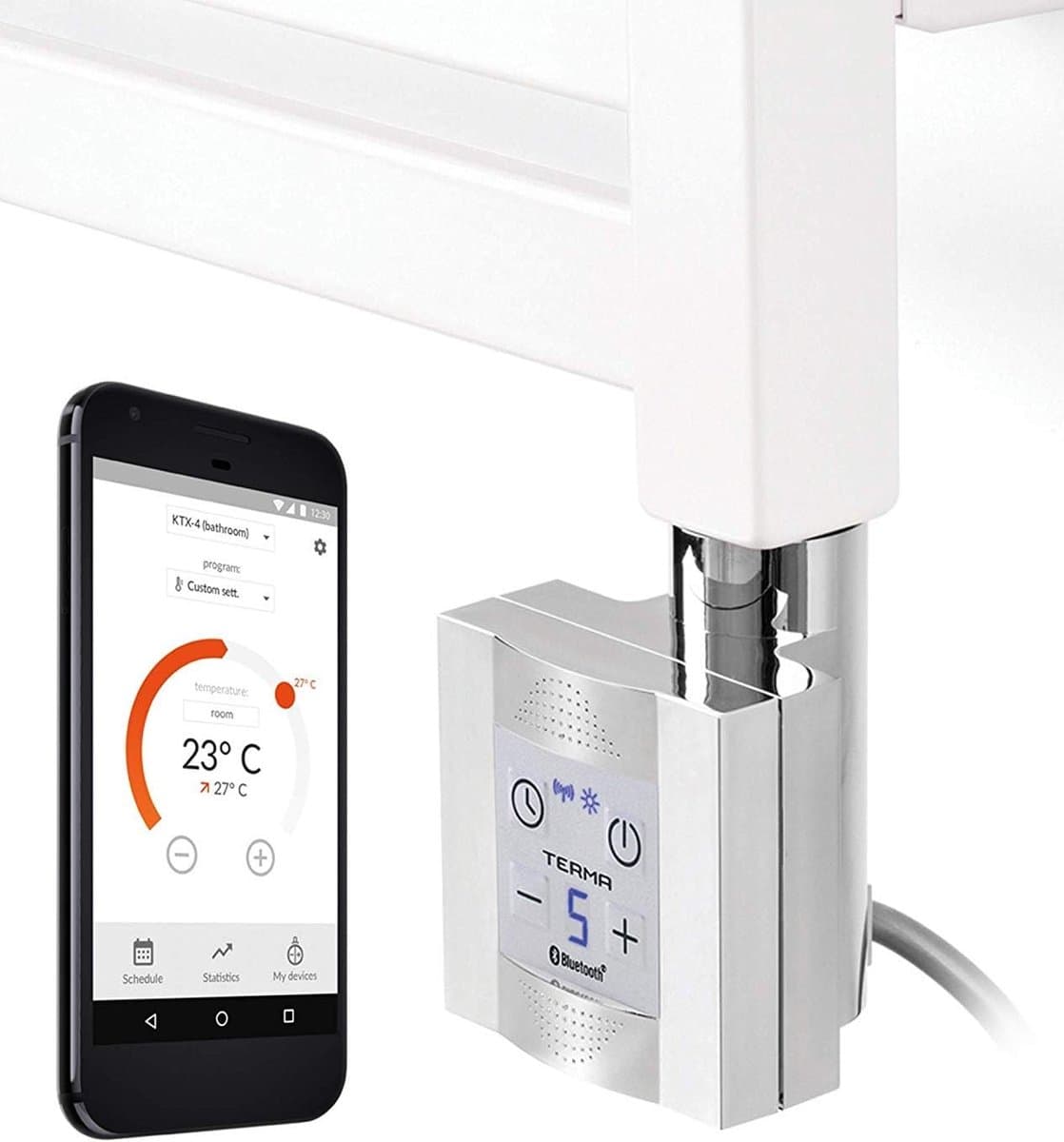 Verwarmingspatroon voor badkamerradiator met app-besturing - Elektrisch verwarmingselement voor handdoeken - 1000 Watt Chroom — afbeelding 1