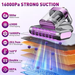 Mijtstofzuiger Matras - Bedreiniger UV - Hygiënisch Slapen - Verwijdert 999% Allergenen - 16 KPA Zuigkracht - Zwart — thumbnail 4