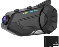 Motorhelm Intercom Met 1080P Full HD Dashcam - Bluetooth Headset - Tot 1000M Bereik - WiFi App DVR Bediening - 64GB Opslag - Noise Cancelling - Voice Control - Waterdicht - FM Radio - 1500mAh Batterij - Ideaal Voor Toerritten En Groepscommunicatie