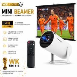 EnjoyGoods® Pro Mini Beamer 2026 – Inclusief Projectiescherm - Alles-in-één – Smart Projector met Android 14, WiFi 6 & Bluetooth 5.4 – 4K Support – WK streamen – Draagbare HD Beamer voor Film & Gaming - Alles‑in‑één Thuisbioscoop — thumbnail 1