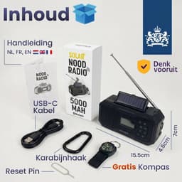 Noodradio Solar Opwindbaar - FM / AM Nood Radio - 5000 mAh Powerbank Zonneenergie - Bouwradio Speaker - Badkamer Radio - Noodpakket — thumbnail 4