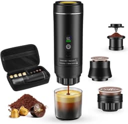 Novendo Goods - Draagbare espressomachine 3-in-1 met batterij - Mini koffiezetapparaat 20 bar met display - Geschikt voor Nespresso Dolce Gusto en gemalen koffie - Voor auto , camping en thuis** — thumbnail 1
