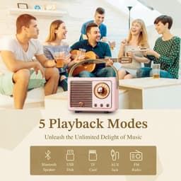 Retro Draagbare Bluetooth-Spreker, FM-Radio-Spreker met 3W Krachtige Spreker, Basmembraan, Handsfree Bellen, Vintage Zakspreker USB/TF Kaart/AUX Ondersteuning (Roze) — thumbnail 3