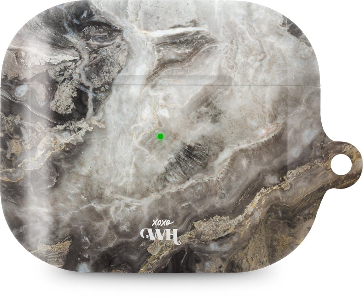 xoxo Wildhearts hoesje geschikt voor Airpods Pro 1 / Pro 2 - Marble Grey River - Ook als telefoonhoesje verkrijgbaar - schokbestendige case geschikt voor Airpod Pro (2) - koptelefoon case - Beschermhoes met marmerprint - marmer look - grijs — afbeelding 1