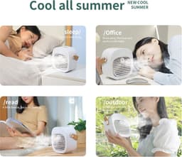 Witte Oplaadbare Mini Luchtkoeler - 4000mAh - USB Persoonlijke Airco - 3 Snelheden - Stille Verdampingskoeling - Geschikt voor Slaapkamer, Kantoor, Tent, Reizen en Binnen & Buiten — thumbnail 2