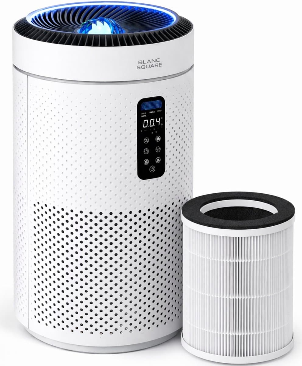 BLANC SQUARE Luchtreiniger PRO - Air Purifier met HEPA 13 + Koolstoffilter + UV-Desinfectie - CADR 400m³/h 100m² - Filtert Pollen, Geurtjes en Stof - Automatisch + 3 Standen - Luchtkwaliteitsindicator - Clean Air — afbeelding 1