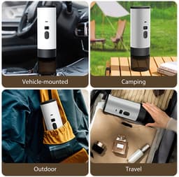 Draagbaar Koffiezetapparaat - Draagbare Koffiemaker - 3 in 1 - Inclusief Beker - Oplaadbaar - 12 V Koffiezetapparaat - Reizen, Kamperen, Auto, Thuis - Bruin — thumbnail 2