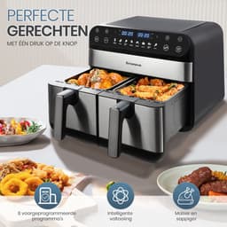 Digitale Airfryer XXL 10L Sinaopus 920 – Heteluchtfriteuse met Dubbele Mand en DualMand Onafhankelijke Snelle Opwarming – Voor Gezinnen – 8 Programma’s – LED Touchscreen – Kijkvenster – Makkelijk te Reinigen – Capaciteit voor 7 Personen — thumbnail 4