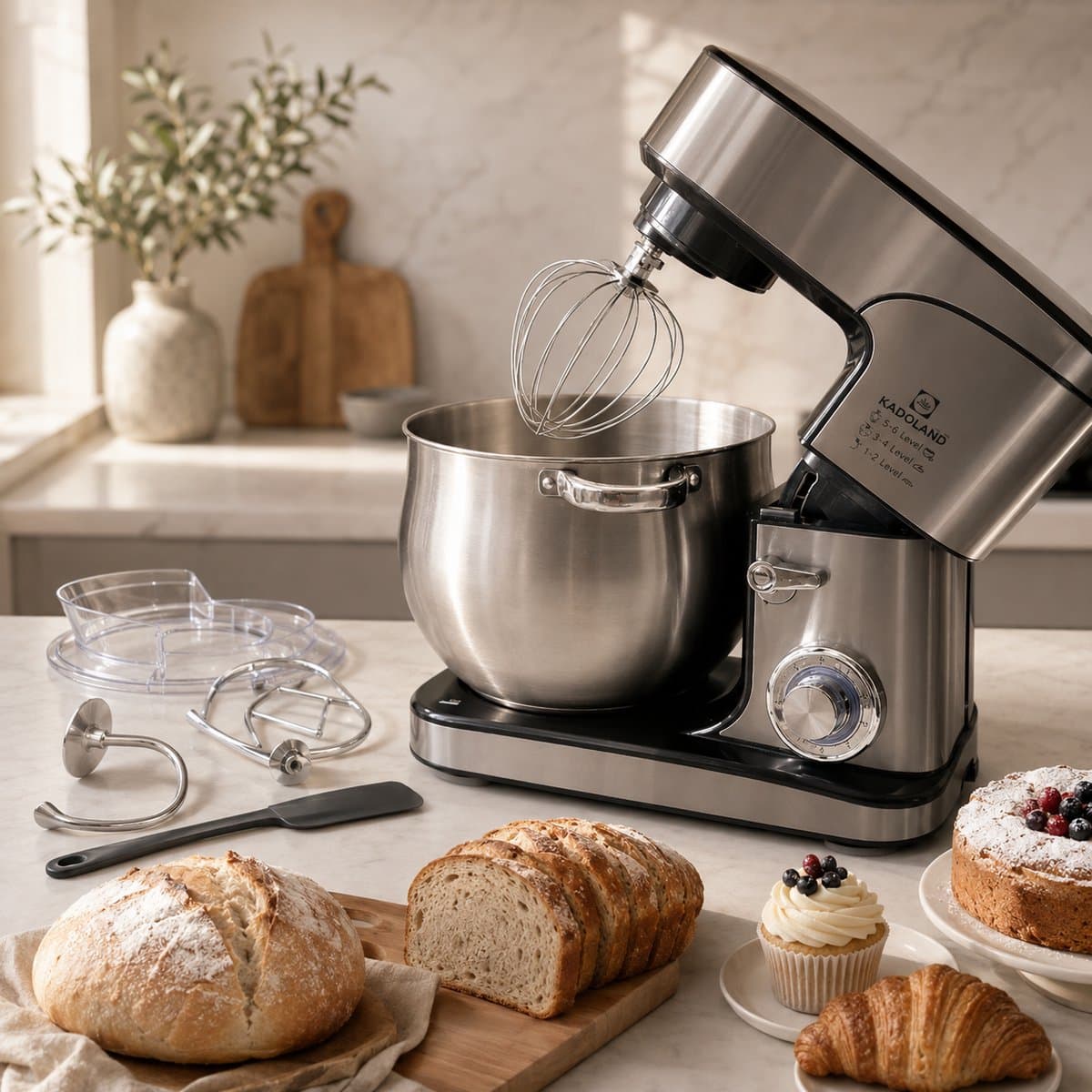 Kadoland® 12L Stand Mixer – Deegmachine 2000W – Keukenmachine voor Zwaar Deeg – 6 Snelheden + Pulse – RVS Mengkom – Inclusief Deeghaak, Garde, Klopper en Spatel — afbeelding 1