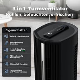 Balter 5-in-1 Mobile Air Conditioning Without Drain Hose, Fan with Water Cooling, Air Cooler and Air Purifier, Humidifier, Tower Fan with Water Cooling, Timer, Very Quiet — thumbnail 3