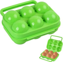 Eivormige houder voor 6 eieren, handige en draagbare eierdispenser voor keuken en kamperen, groen kunststof — thumbnail 1