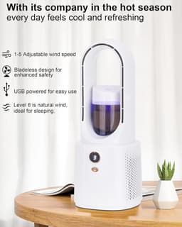 Bladeless Tafelventilator met Mistbevochtiger - Stille Ventilator voor Slaapkamer en Kantoor - Veilige Ventilator zonder Bladen - Compacte Aircofan met Touch Control — thumbnail 5