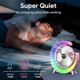 Nieuwe USB-bureauventilator met 3 standen en kleurrijke LED-verlichting – Draagbare tafelventilator – Stille desktopventilator – 180° draaibaar – Voor thuis, kantoor, slaapkamer en studentenkamer (Roze) — thumbnail 5