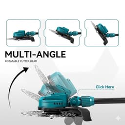 Accu Grastrimmer Borstelloze Motor 18V Compatibel met Makita Batterij - Draadloze Grasmaaier 25 cm Maaibreedte met 3 Meskoppen en Nylon Wielen - 58000 RPM - 120 cm — thumbnail 3