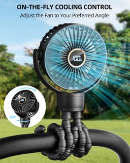 Draagbare Mini Stokbroekventilator - Kleine Oplaadbare Persoonlijke Ventilator - Baby Reis Essentials voor Wagen & Autostoel - 360° Draaibaar, 3 Snelheden, Display - Zwart - 1 Stuk — thumbnail 4