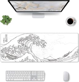 XXL Bureau Muismat - Witte Golven Design - Antislip - Geschikt voor Gaming en Werk - 80x30cm — thumbnail 2