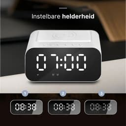 Simplyway® Digitale wekker met radiofunctie - draadloze oplader - Wekker-Wit - Bluetooth-speaker - Wekkers digitaal - Thermometer functie - Wekkers digitaal op netstroom - Dubbel alarm - Digitale-Wekkerradio — thumbnail 2
