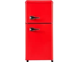 Merax Retro Koel-vriescombinatie Mini Koelkast - Premium Rood - Compact Model met Dubbele Deur (88.8 cm Hoog, 60L) - 22L Vriesvak & 38L Koelvak - LED-verlichting - Energieklasse E