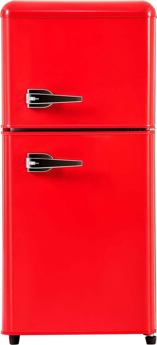 Merax Retro Koel-vriescombinatie Mini Koelkast - Premium Rood - Compact Model met Dubbele Deur (88.8 cm Hoog, 60L) - 22L Vriesvak & 38L Koelvak - LED-verlichting - Energieklasse E — afbeelding 1