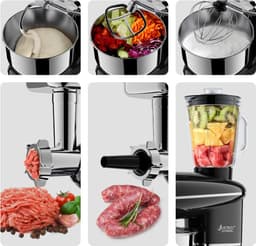 3 In 1 Keukenmachine - Keukenrobot - 1500W - Foodprocessor Met Blender, Vleesmolen, Garde, Deeghaak, Menghaak - 5,5 Liter - Zwart — thumbnail 3