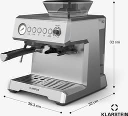 Klarstein GrandPresso Espressomachine - Precisiemolen - Stoompijpje - Portafilter - Drukindicator - 20 bar - Roestvrij staal - Drukpomp - RVS - Compact - Coffee Machine - Koffieautomaat — thumbnail 4