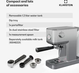 Klarstein Steelpresso Touch Slim Portafilterapparaat - 20 Bar - 1350 W - 1.2 Liter waterreservoir - Stoompijpje - Roestvrij Staal - Compact - Zilver — thumbnail 3