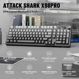 ATTACK SHARK X98PRO - Draadloze Mechanisch Gaming Toetsenbord - Side Printed PBT Keycaps - TFT Scherm - Multifunctionele Draaiknop - Wired/2.4G/Bluetooth Tri-Mode - Gasket Mod - 98keys - Moonlit Night — thumbnail 2
