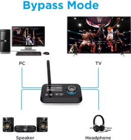 Naova® BT17 Bluetooth 5.3 Audio Adapter met LCD Scherm - 3-in-1 Transmitter Receiver voor TV, Hoofdtelefoon en Luidsprekers - 3.5mm Aux, RCA, Optische Kabel - Dubbele Koppeling — thumbnail 4