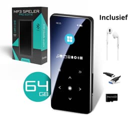 Draagbare Bluetooth MP3-Speler -Inclusief oordopjes, lader & microSD - Touchscreen, Offline, Zwart, Bluetooth 5.2 — thumbnail 1
