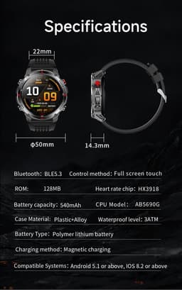 Knobbout 1.46”Scherm (3.7cm) GPS Outdoor Smartwatch – 6 Satelliet Positionering - Kompas & Hoogtemeter -LED-zaklamp - Hartslag & SpO₂, 30 m Waterdicht - 540mAh Batterij, Bluetooth 5.3-Zilver Grijs — thumbnail 5