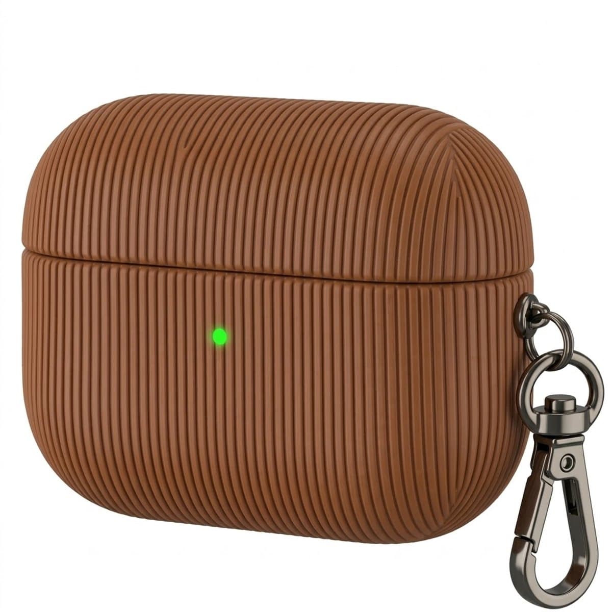 Luxe geribd hoesje voor oordopjes – Vertical Stripe design met sleutelhaak, geschikt voor AirPods Pro 3 (Bruin) — afbeelding 1