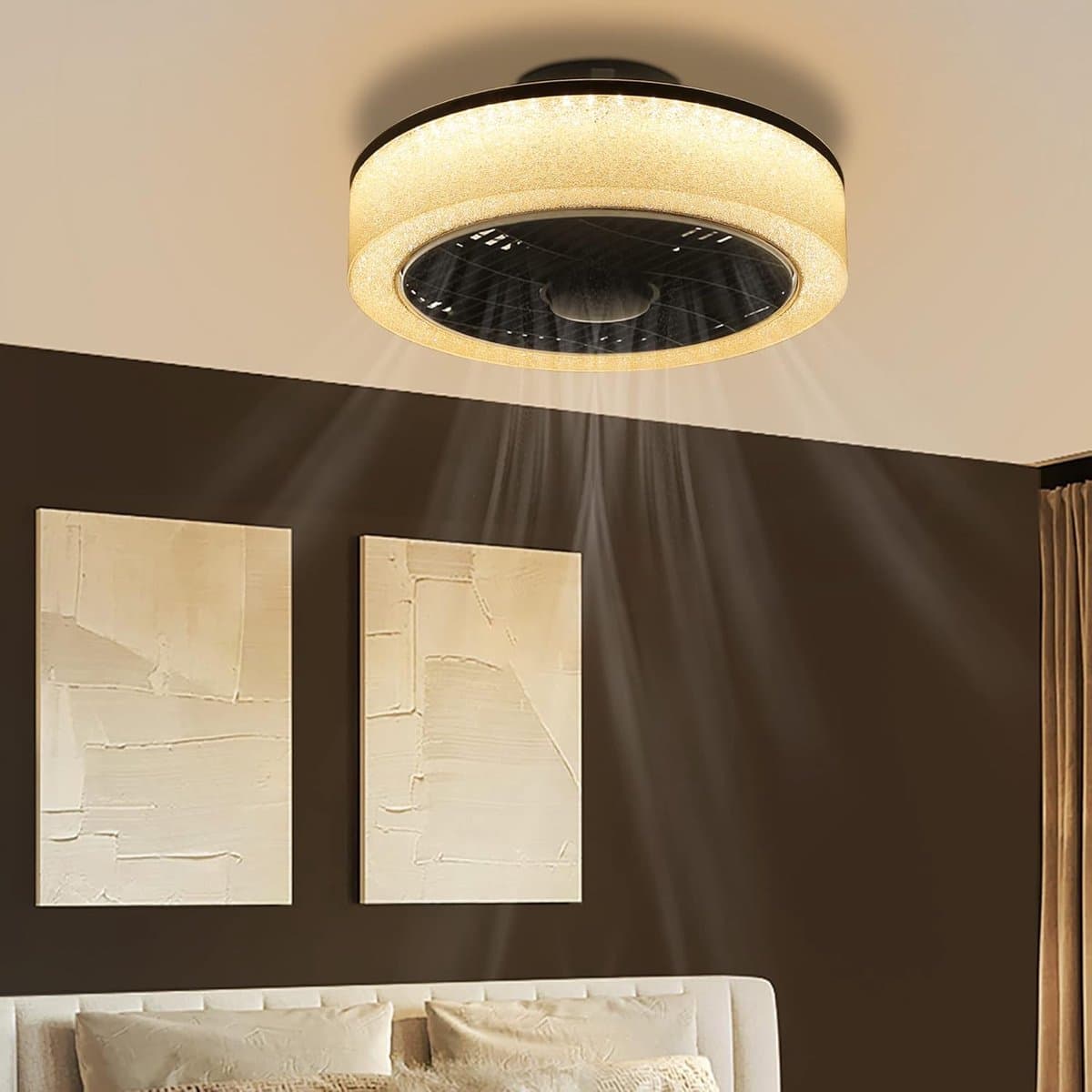 Glitzerlife -LED Plafond ventilator met verlichting – ventilator plafondlamp met afstandsbediening – Stille plafondventilator – Ø39,5 cm – dimbaar – timer – modern – voor slaapkamer, woonkamer en keuken — afbeelding 1