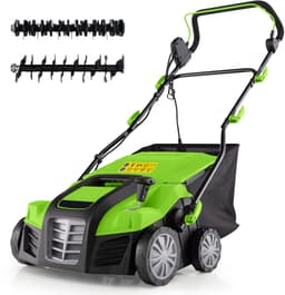COSTWAY Elektrische verticuteermachine en gazonventilator, 41 cm, 15 A 2-in-1 verticuteermachine met 3 standen hoogteverstelling en 5 niveaus werkdiepte, inklapbare GEH-gazonventilator met 55 l — thumbnail 1