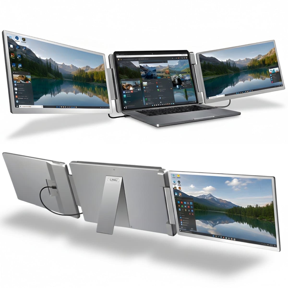 Triple Portable Monitor Flip 15.6" - Full HD Draagbare monitor met USB-C & HDMI - Tri screen - Plug & Play - Incl. Draagtas — afbeelding 1