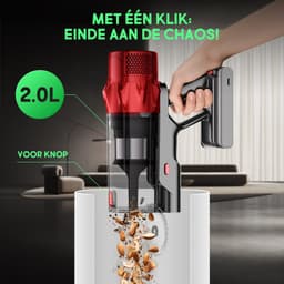 Fukstern Steelstofzuiger Draadloos – 75KPa Krachtige Zuigkracht – Tot 60 Min Accuduur – 3 Zuigstanden - Anti-Klit Vloerborstel – 7-voudig HEPA-Filtersysteem – 2L Stofreservoir – Groen Licht & Hygiënische Reiniging – rood — thumbnail 4