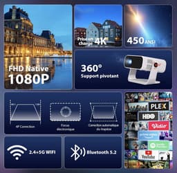 Wielio Smart Videoprojector met Geïntegreerde Apps – Native 1080P Full HD, 4K Ondersteuning, Auto Focus & Auto Keystone, WiFi 6 & Bluetooth 5.2 – Geschikt voor Android, iOS & Gameconsoles — thumbnail 3