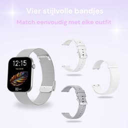 Kiraal Aura AMOLED Smartwatch voor Dames – 4 Bandjes (RVS, Nylon & 2x Siliconen) – Hartslagmeter – Stappenteller – Slaapmonitor – Multisport – Compatibel met Android & iOS – Zilver en Wit — thumbnail 4