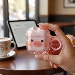 Roze transparant hoesje voor oordopjes dames met varkentje print geschikt voor AirPods 4 siliconen soft case beschermhoes met clip — thumbnail 5